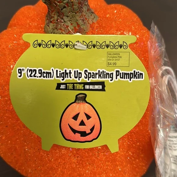 Light Up Sparkling Pumpkin Decoration 9” NWT - Picture 6 of 12